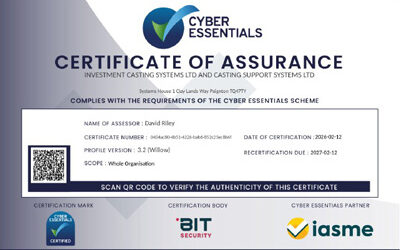 Investment Casting Systems Limited Achieves Cyber Essentials Certification
